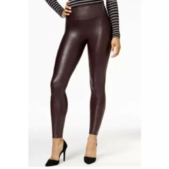 Spanx faux leather wine burgundy maroon leggings X-Large - Picture 2 of 10